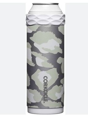Corkcicle Snow Leopard Print Artican, Can Cooler in Metallic Silver and Olive